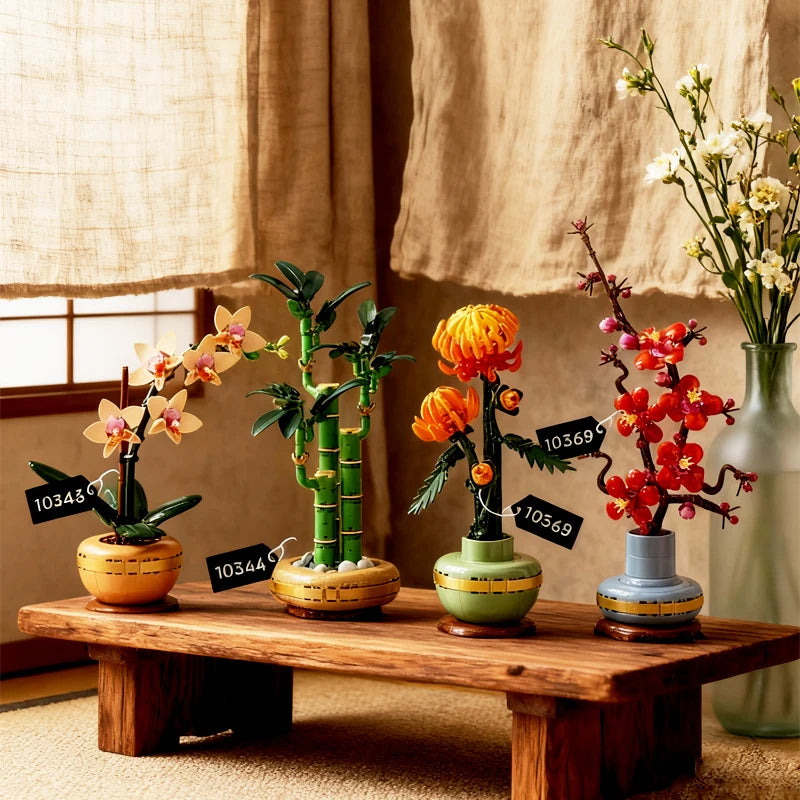 Flower Bouquet Architectural Decoration Set Orchid Bamboo Chrysanthemum Plum Blossom Building Blocks DIY Flowers Toy Kid Adult