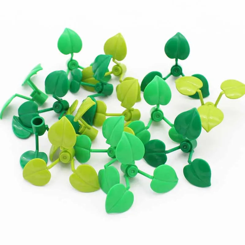 160pcs bag MOC Compatible 6255 Plant Flower Stem1x1x2/3 with 3 Large Leaves Peach Leaf Grass Building Block Bricks Particles Toy