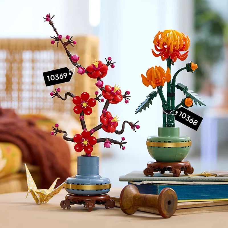 Flower Bouquet Architectural Decoration Set Orchid Bamboo Chrysanthemum Plum Blossom Building Blocks DIY Flowers Toy Kid Adult